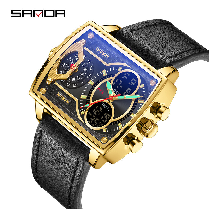 Sanda New Fashion Trend Business Multi-place Time Metal Square Electronic Watch 6032-9