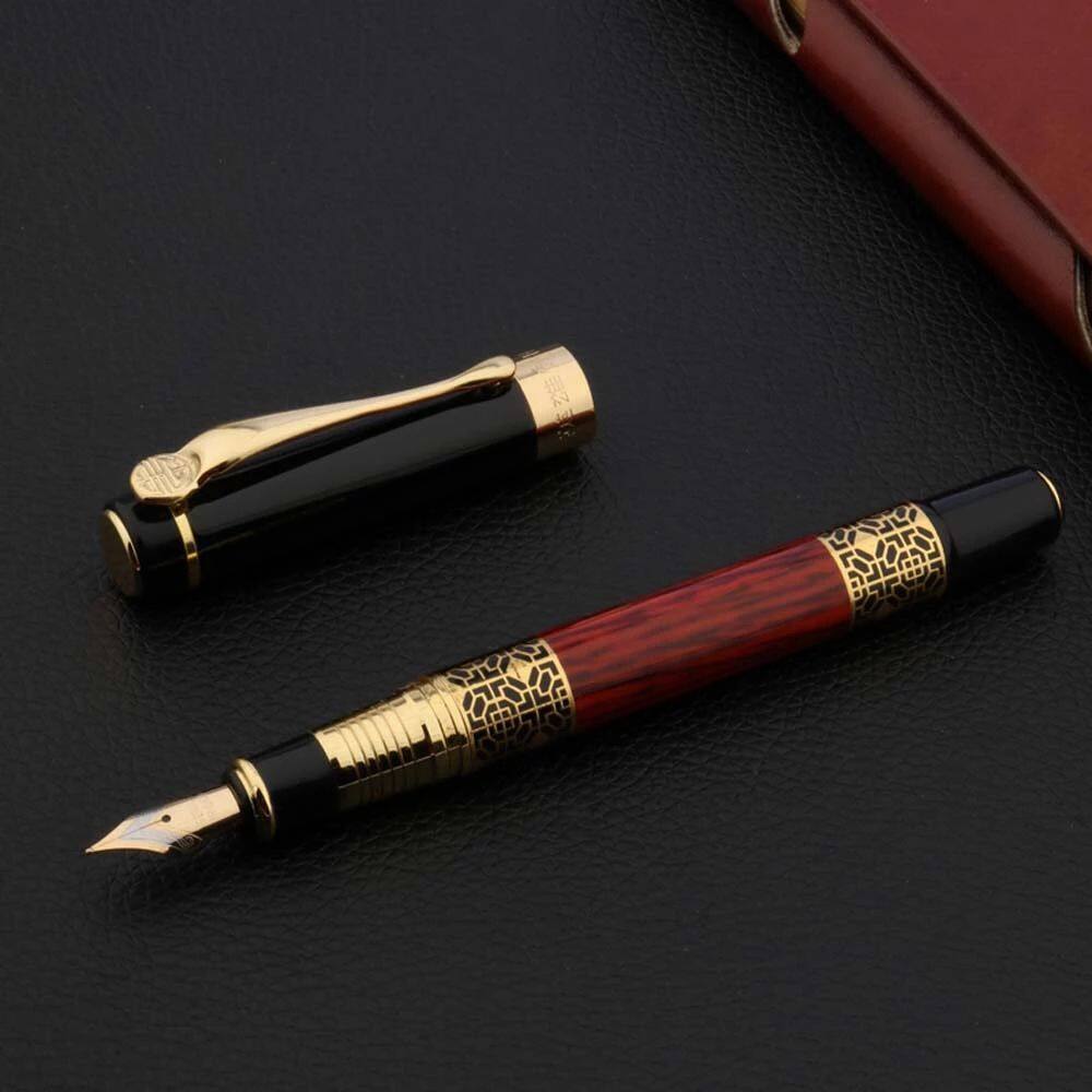 Luxury Golden carving Mahogany paint Medium Nib Roller Ball Pen New 