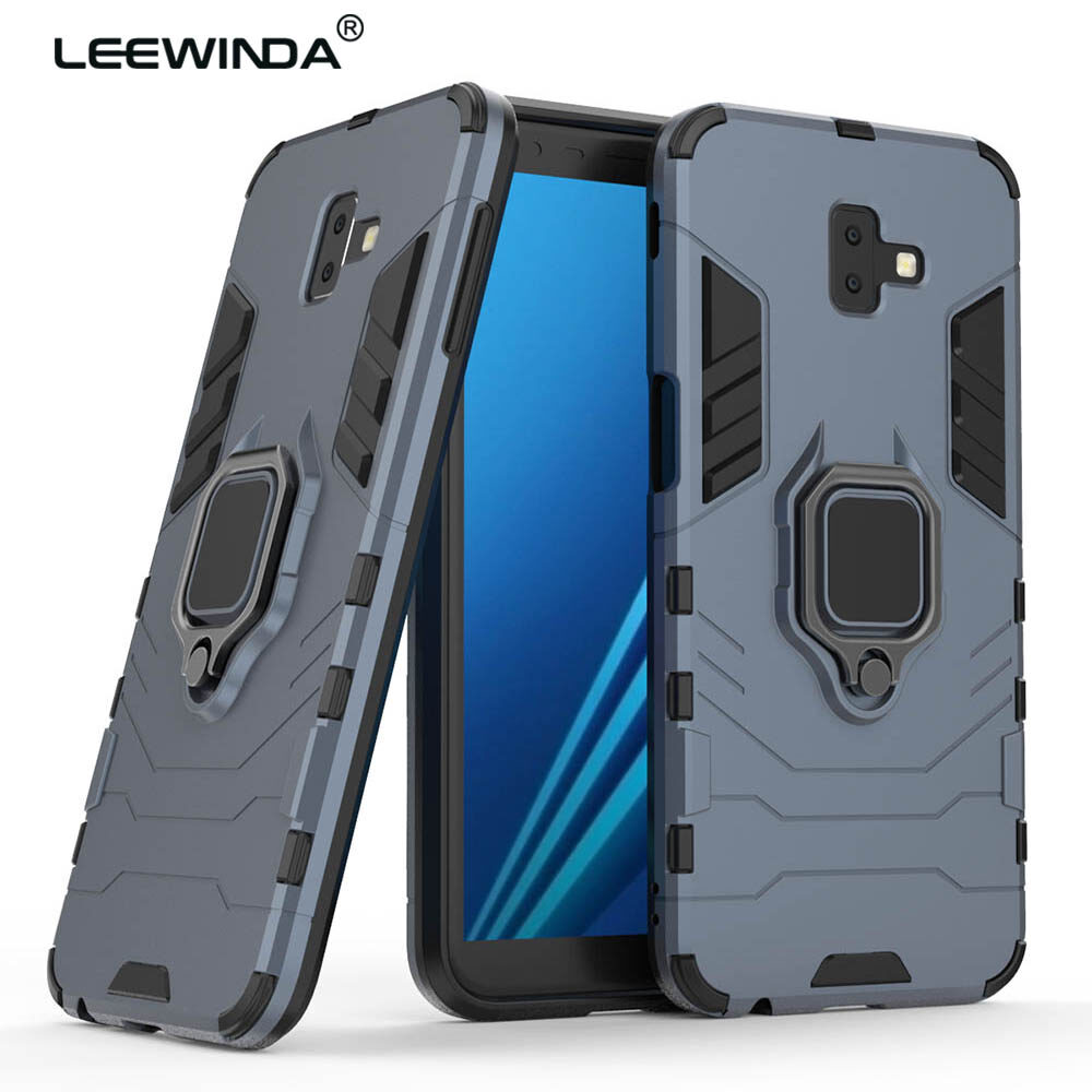 LEEWINDA For Samsung Galaxy J6 Plus Case，For Samsung J6 Prime Phone Case, Silicone TPU And Hard PC Luxury Armor Shockproof Metal Ring Holder Cover