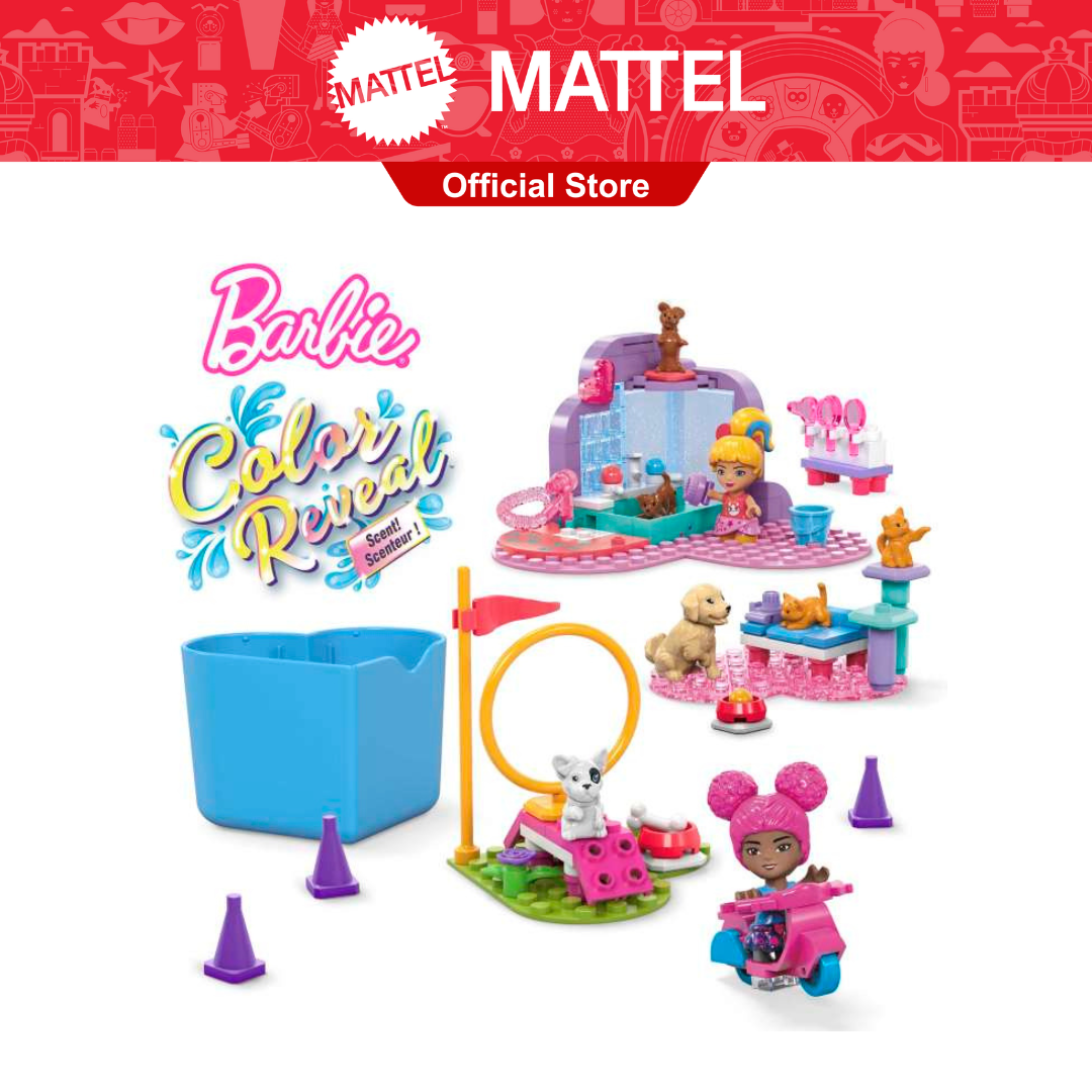 MEGA Barbie Color Reveal Train 'n Wash Pets Building Set With
