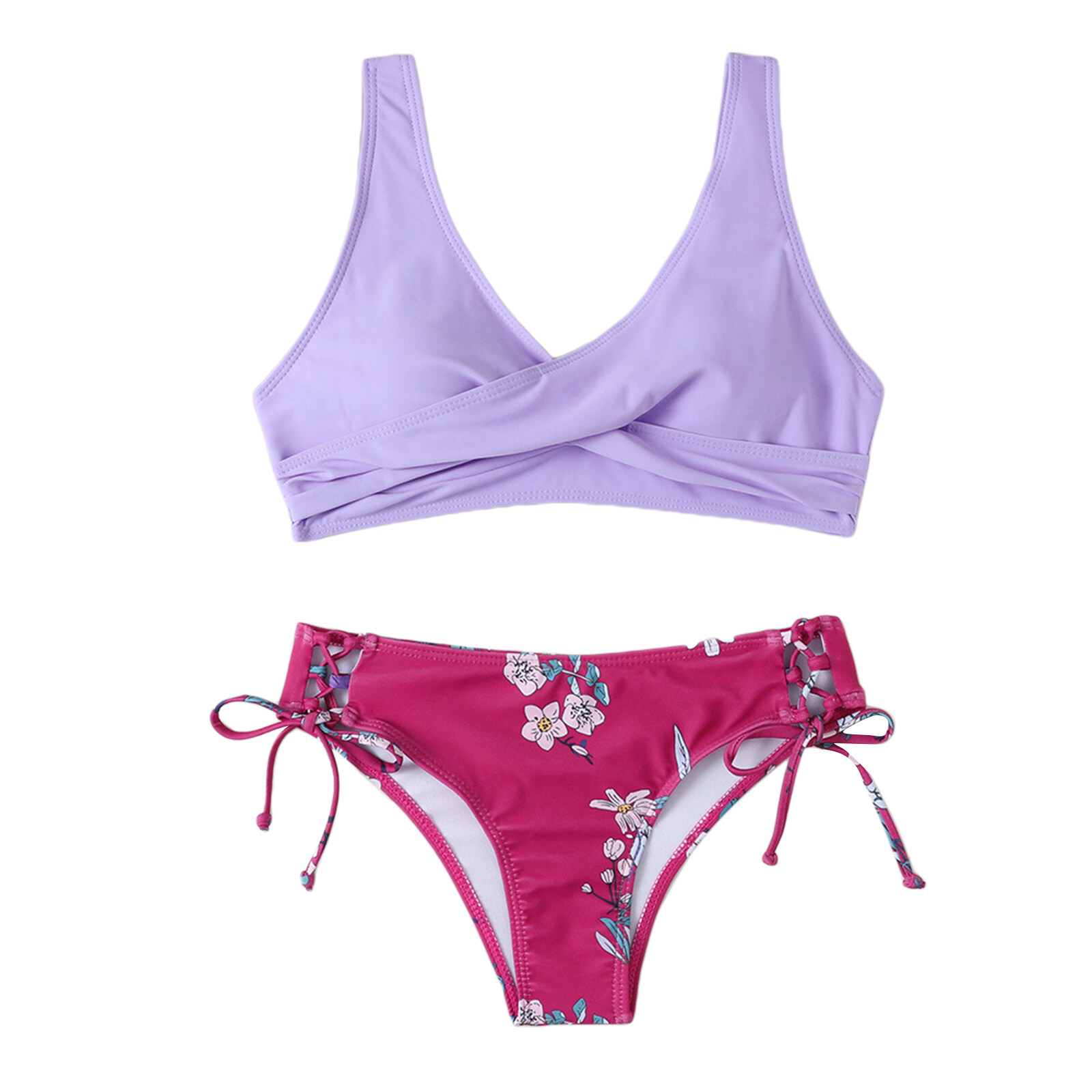 Happybuyner Ženski bikini komplet Tridelne kopalke Kopalke Mrežaste stranske kravate Prekrivanje Topoomph Naramnice Nedrček Plavalni nedrček z visokim pasom_voghion.com