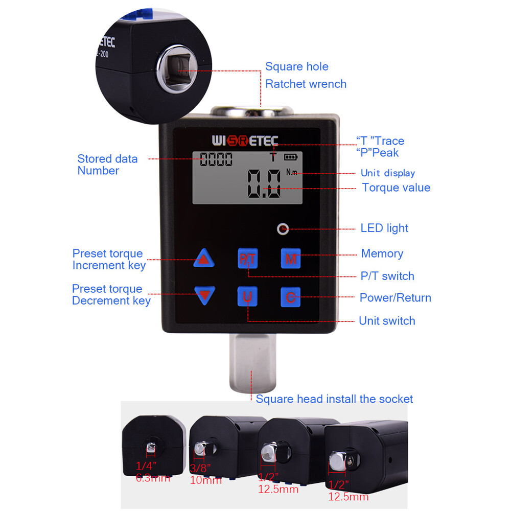 KKmoon Digital Torque Meter Digital Backlight Display Two-ways Measurement Two Working Modes Adjustable Four Units Switchable with Sound Light Alarm Function