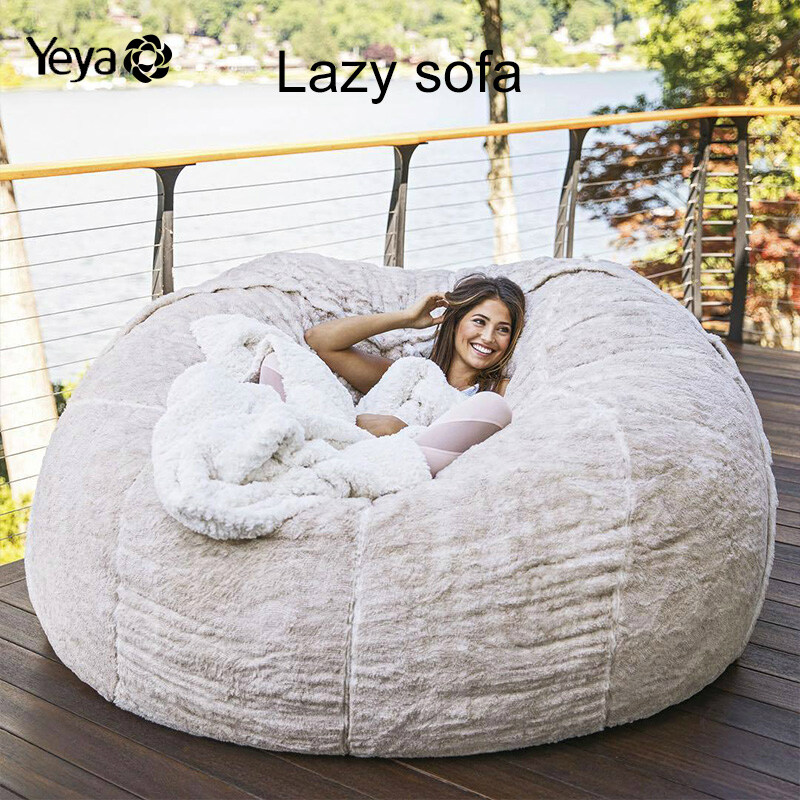 No Stuffing Lazy Sofa Bean Bag Faux Fur Bean Bag Beanie Sofa
