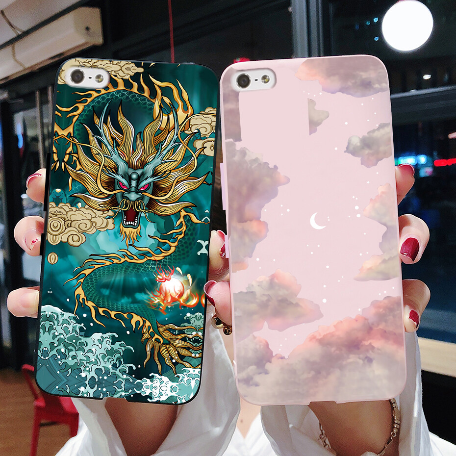 For iphone 5 5s se case cool dragon painted cover soft silicone casing for iphone 5 5s se phone case 4.0''
