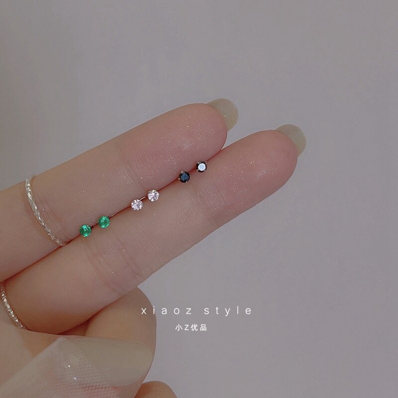 S925 Silver Super Flash Color Zircon Stud Earrings Simple Exquisite Mini Ear Bone Stud Accessories Gift