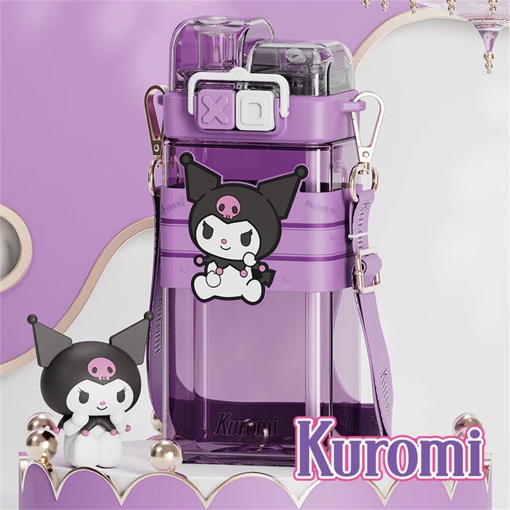 Cốc nước Sanrio hoạt hình có nắp bật lên Chai ống hút nhựa trẻ em hai bình đựng nước uống sáng tạo cốc vuông sinh viên cầm tay ngoài trời