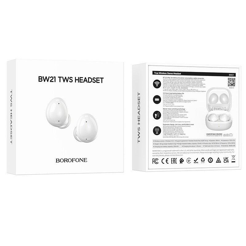 BOROFONE BW21 TWS Earbuds Wireless Headphones Bluetooth Headset BT 5.3 With Microphone Touch Control HD Stereo Sports earphone For iOS Android Xiaomi Huawei Oppo Vivo Sumsung Phone Universal Headphones