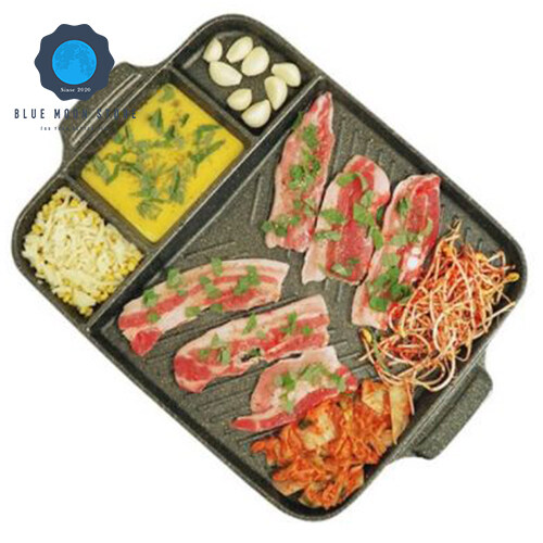 [Queen Sense] 3+1 Spaces Multi Grill pan Korea BBQ NonStick Grill Pan BBQ Ribs Pork Belly