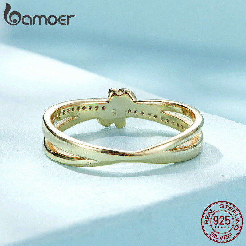 BAMOER Nhẫn Đeo Tay Nút Thắt Hai Lớp Bằng Bạc Ý S925 Nhẫn Xếp Chồng Lên Nhau Cho Nữ Trang Sức Tinh Xảo Thiết Kế Nguyên Bản SCR896