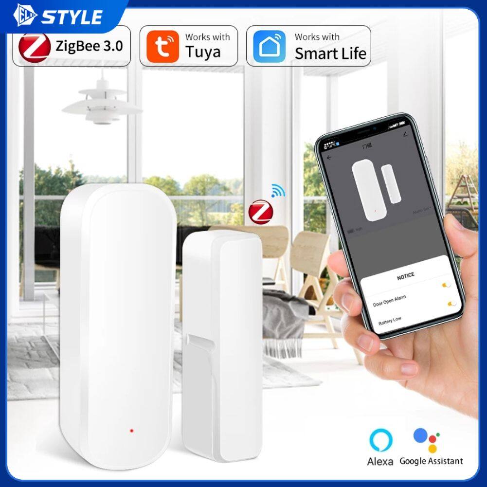 EL style Tuya ZigBee Smart Door and Window Sensor Smart Switch Wireless Door Detector APP/Voice Control Remote Alarm Smart Home