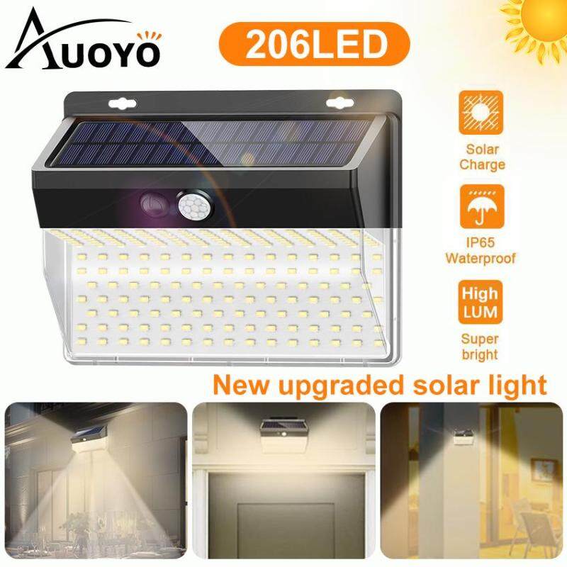 Auoyo 206LED Solar Lights Outdoor Lighting Solar Security Outdoor Lights 270° Wide Angle Lighting Solar Motion Sensor Lights Wireless Waterproof for Yard Garage Deck Pathway Porch