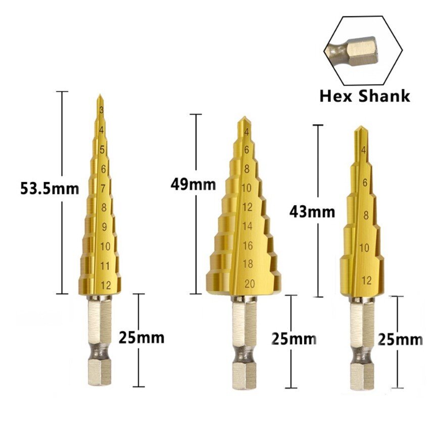 6Pcs Gerudi Step Drill Bit Titanium Coated HSS Drill Bit Universal Hole