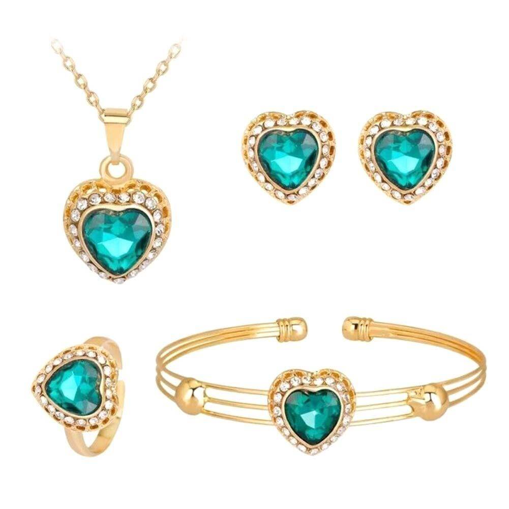 Gravitational wave Women Rhinestone Heart Pendant Necklace Earrings Ring Bracelet Jewelry Set Gift