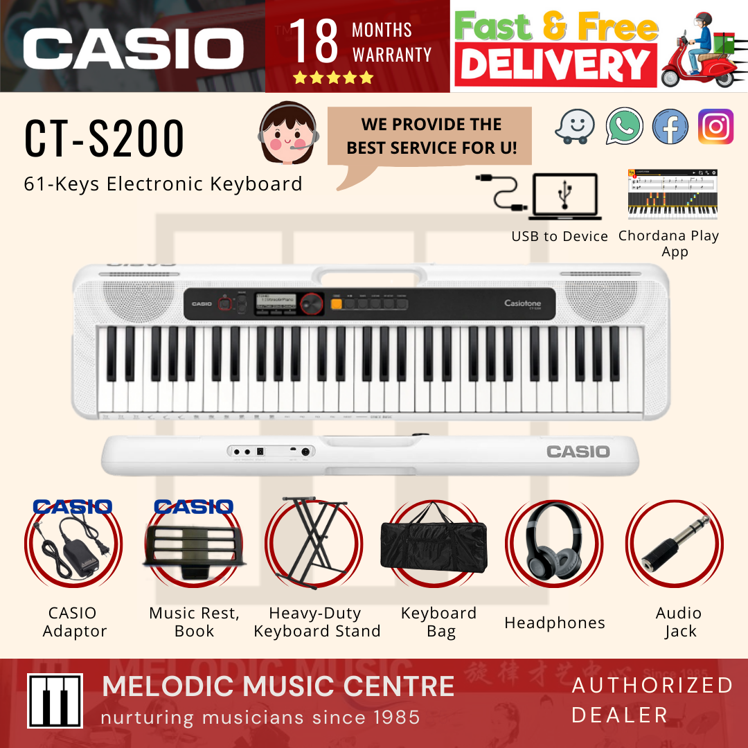 Casio CT-S200 61 Keys CASIOTONE Keyboard WHITE PACKAGE 4 TYPES (CTS200 CT  S200 CTS 200) | Lazada