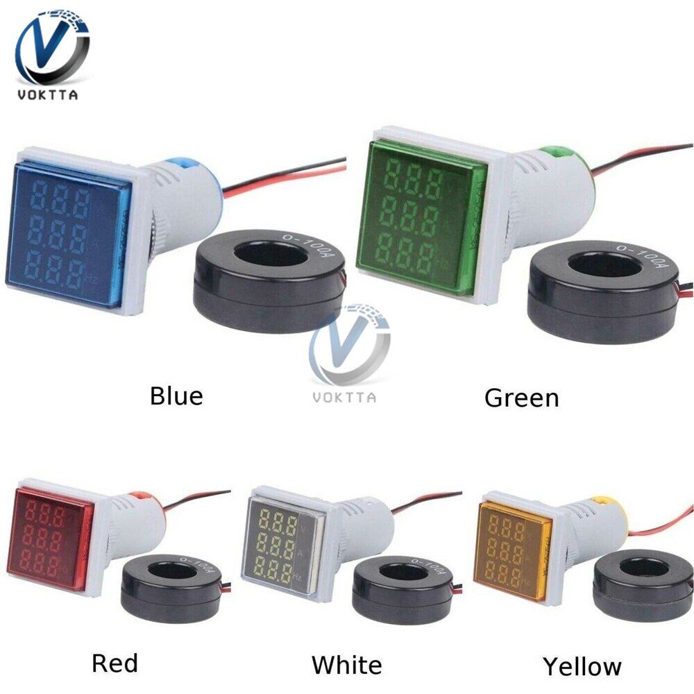 VOKTTA Vôn Kế Kỹ Thuật Số 3 Trong 1 Chính Hãng Ampe Kế Máy Đo Tần Số HZ Hertz Bộ Kiểm Tra Chỉ Báo Điện Áp Dòng Điện Bảng Vuông 22Mm Đèn Tín Hiệu 22Mm