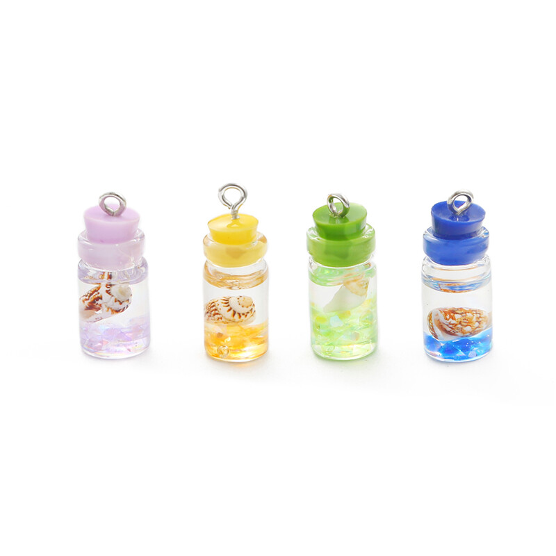 6PCS/Bag Handmade  Transparent Glass Wishing Bottle Charms Fruit Sequin Seashell Charm Pendant For Earring Necklace Keychain DIY Craft Making