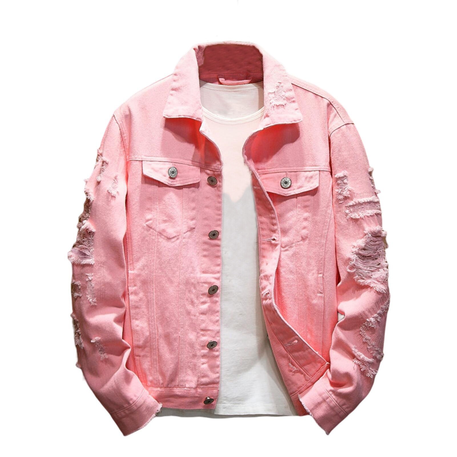 Jean Jacket Ripped Hole Solid Color Turndown Collar Streetwear Autumn Winter Loose Single Breasted Denim Jacket for Trip
