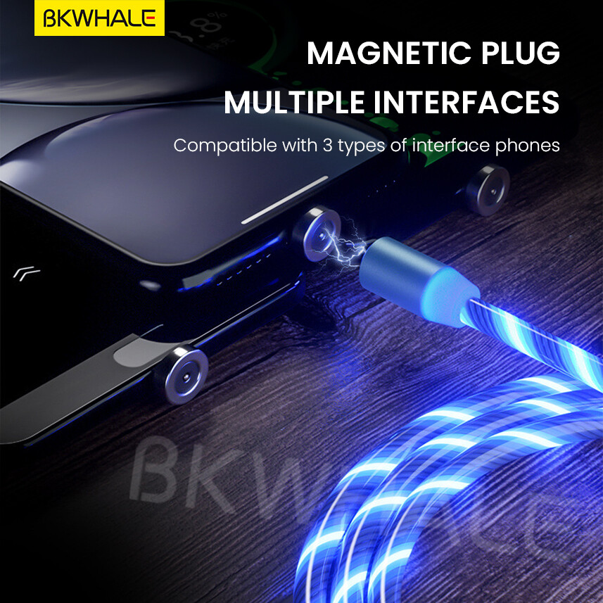 BKWHALE 1Meter / 2Meter LED Magnetic Cable Fast Charging Magnet Micro USB Type C Lighting Charger Cables