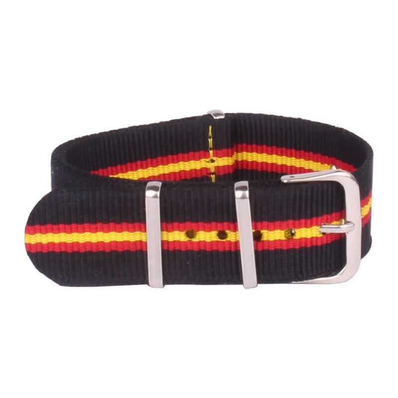 20 Mm Stripe Black/Red/Yellow Woven Fiber Watchband 20Mm Nylon Watch Bracelet Strap Wristwatch Band Buckle Cheap Fabric