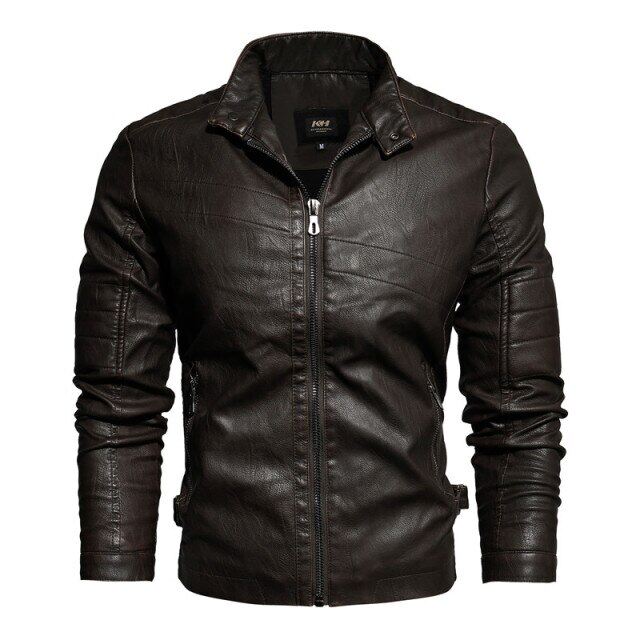 Men’s Motorcycle Jacket Autumn Winter Men New Faux PU Leather Jackets Casual Embroidery Biker Coat Zipper Fleece Jacket