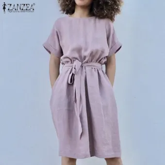 ZANZEA Womens Short Sleeve Pure Cotton 