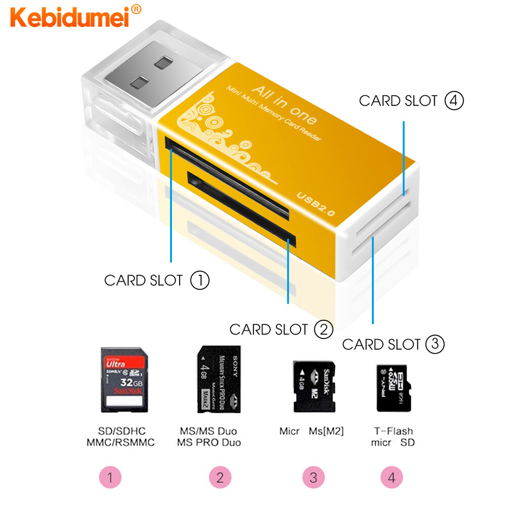 Kebidumei Đầu Đọc Thẻ Nhớ Đa Năng USB 2.0 Tất Cả Trong 1 Đầu Đọc Thẻ Nhớ Nhiều MMC/RS MMC TF MS/MS PRO/MS DUO M2