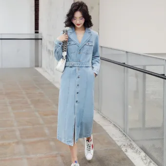 long denim button down dress