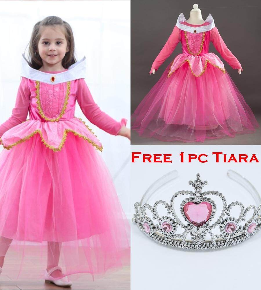 Disney Princess Aurora Of Sleeping Beauty Elegance Long Sleeves Costume Dress_PINK
