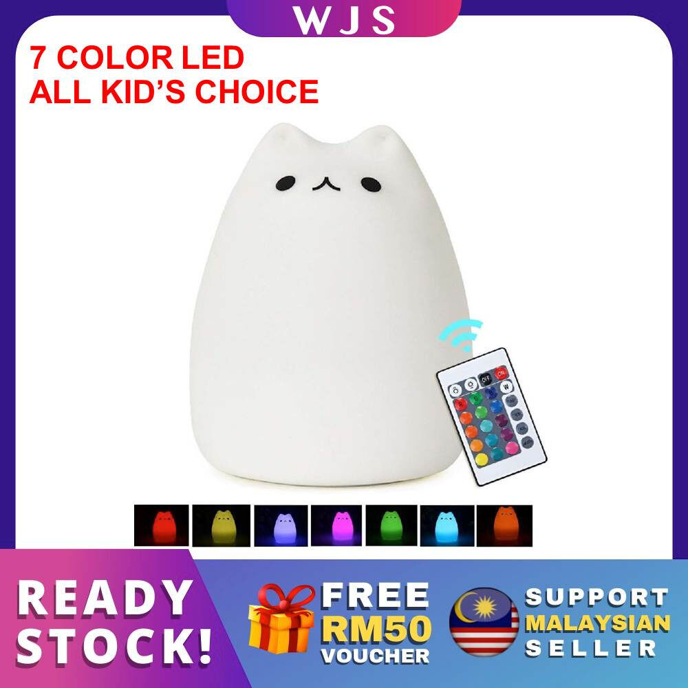 Flashing Lighting Led Children Night Light Silicone Cat Lamp 7-Color Cute Kitty 