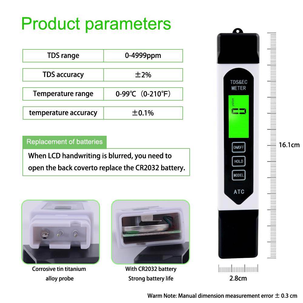yieryi Digital 1pcs pH Meter + 1pcs TDS/EC Meter Temperature Conductivity Analyzer with backlight