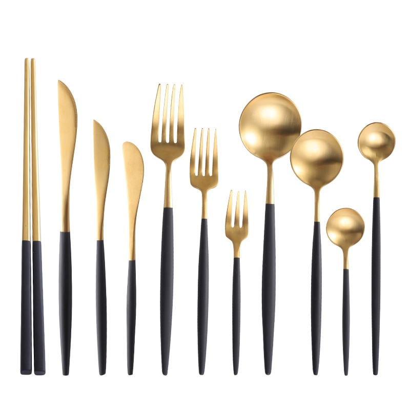Matte Black 18/10 Stainless Steel Cutlery Tableware Coffee Spoon Salad Fork Chopsticks Flatware Set Dishwasher Safe
