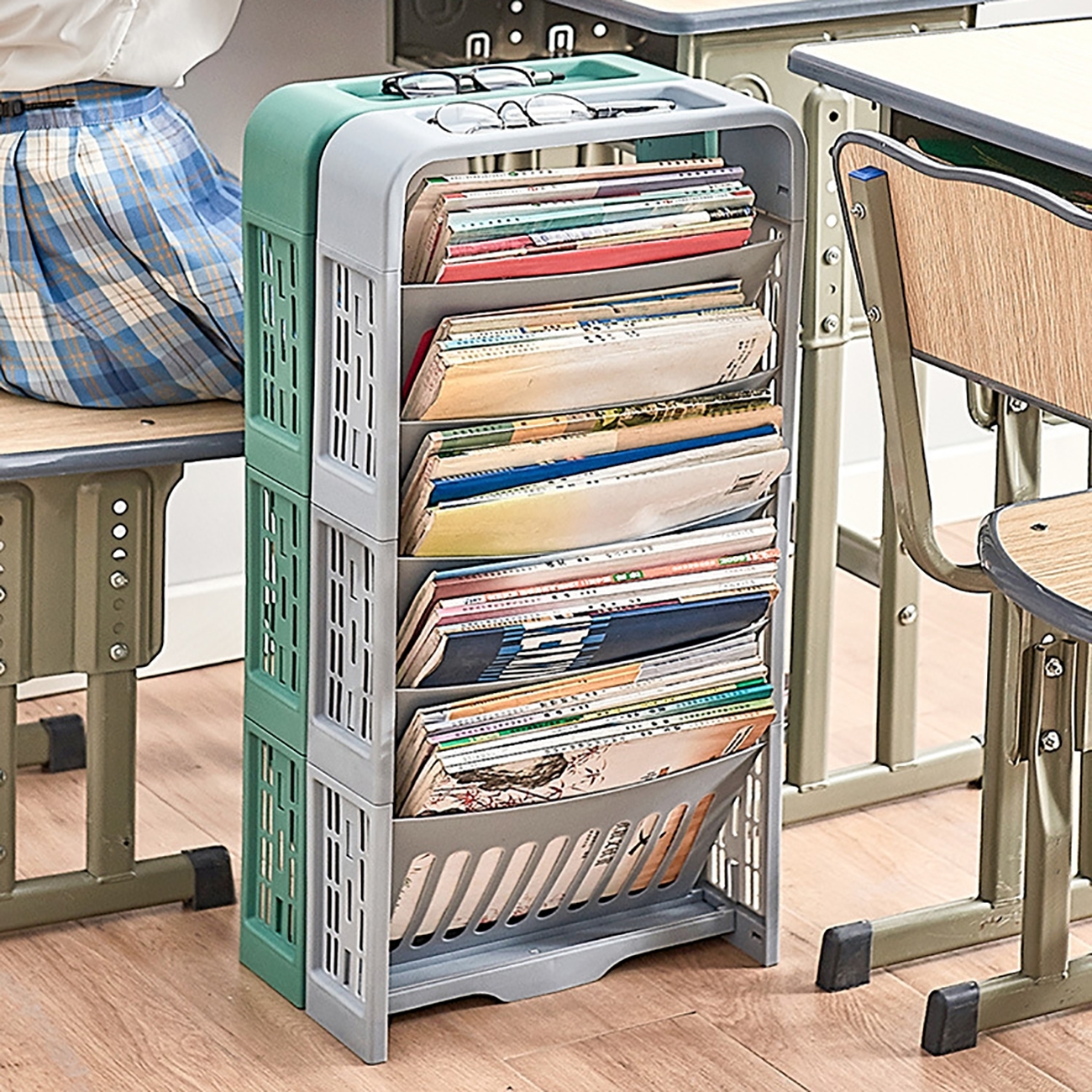 5 Layers Desk Side Bookshelf Classroom Desk Book Storage Rack Shelf