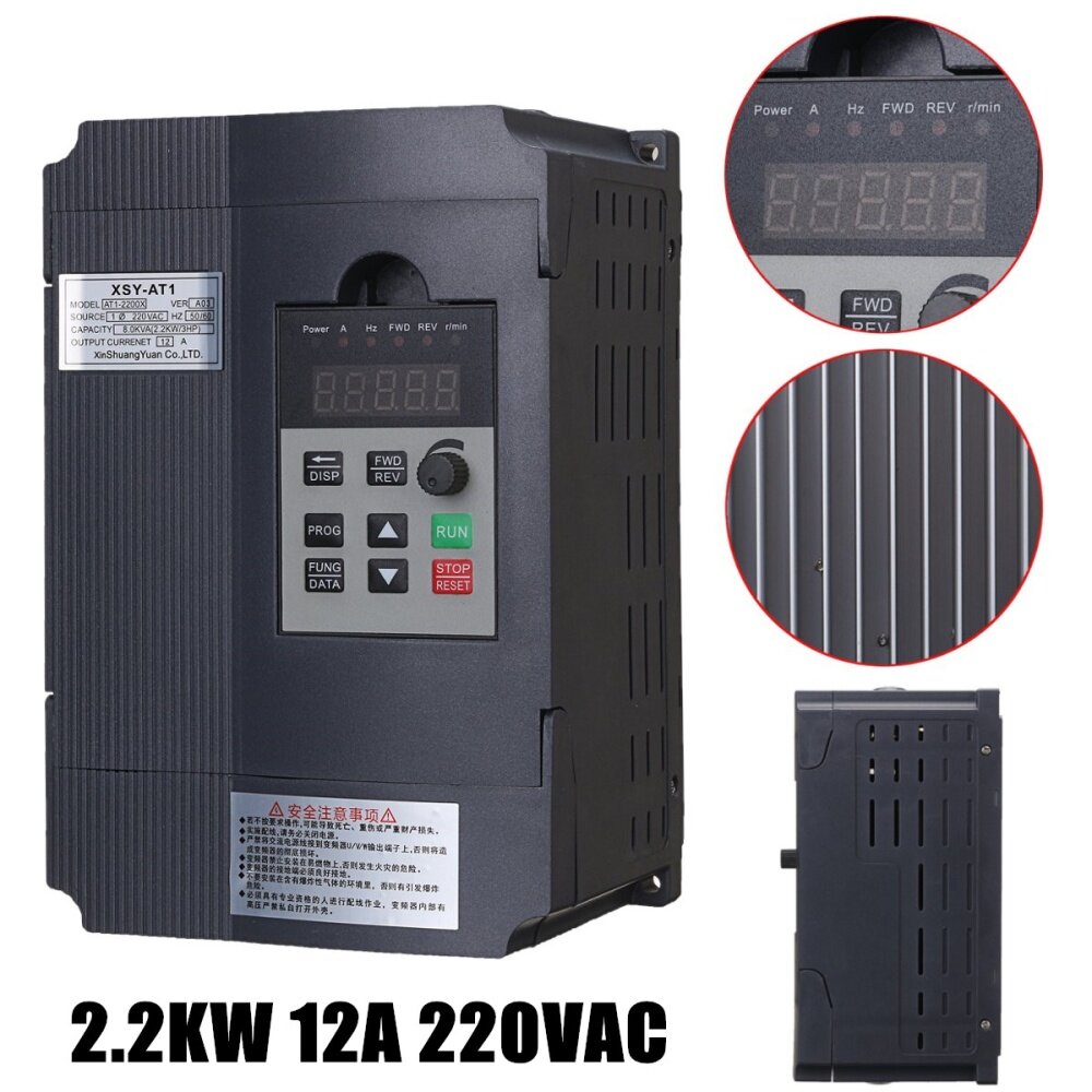 Single-phase Input and Output 12A VFD Inverter Frequency Converter with PWM Voltage Regulation 220V AC 2.2 KW Variable Frequency Drive 