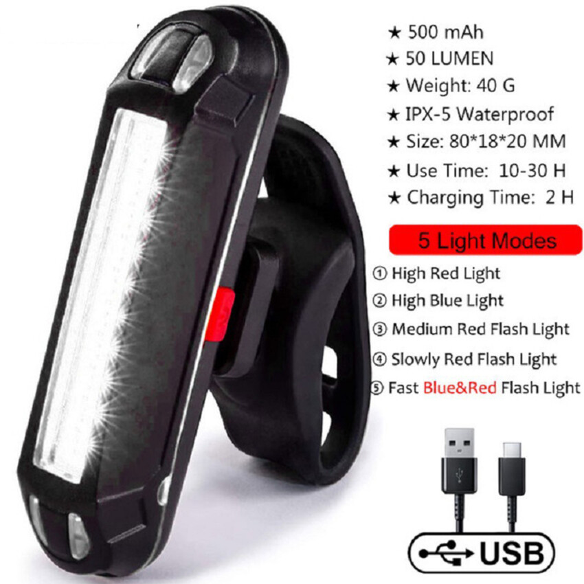 1pc Bicycle Rear Light IPX-5 Waterproof USB Rechargeable Bike Tail LED Safety Warning Lamp Bike Flashing Cycling Accessories