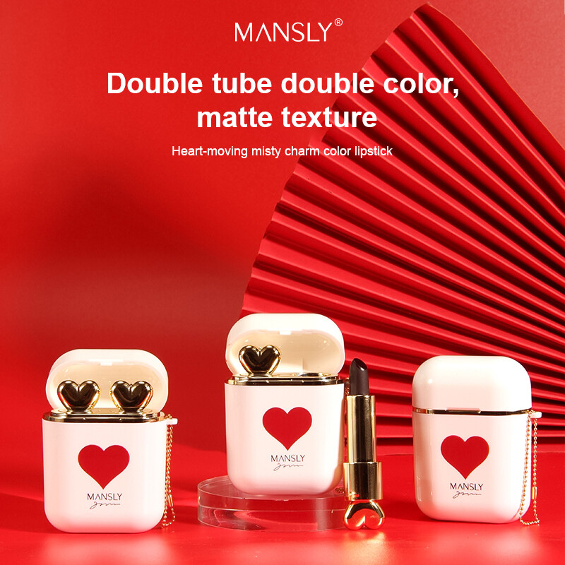 Creative 1Box of 2 lipsticks MANSLY Delicate Heart-beating Matte Charm Color Lipstick Easy To Carry No Fading Waterproof Daily Use Lipstick Set Valentine's Day present for women