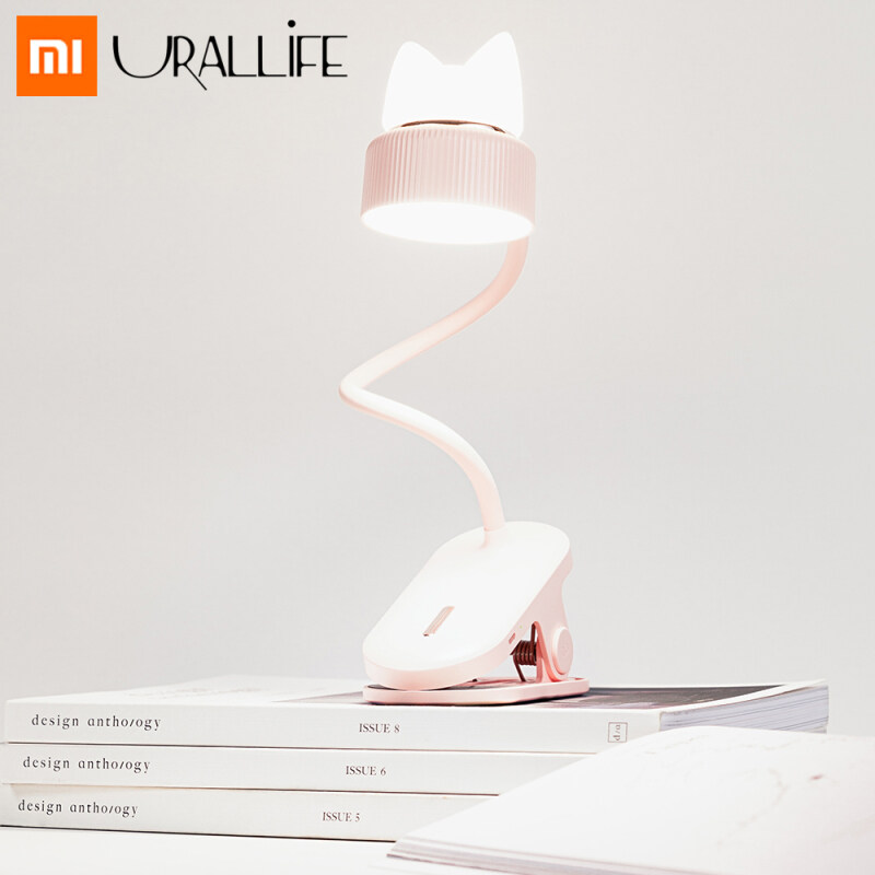 XiaoMi Mijia URALLIFE Clip Lamp LED Desk Bedside Lamp Portable 360 ° Bending USB Charging Folding Clip Table Lamp Light Three-speed Eye Protection Adjustable Cat Reading Night Light For Home Bedroom