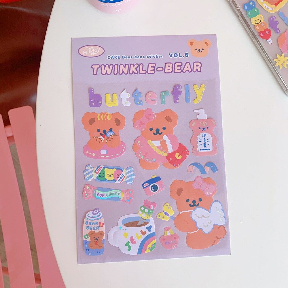 Cute cartoon sweet bear hand account sticker DIY seal waterproof stickers Repeating Cute Sticker