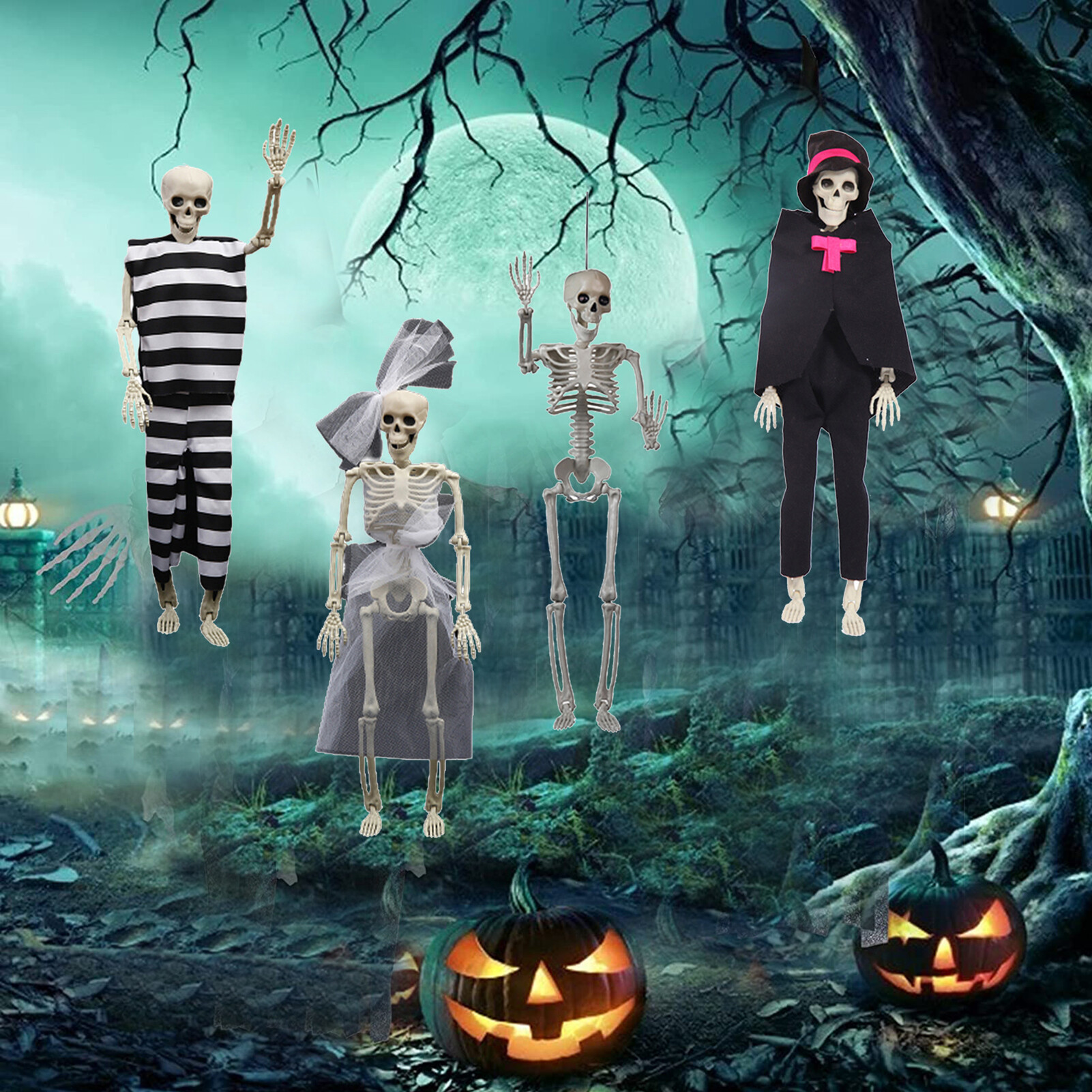 Microgood 2 cái khớp cử động trang trí bộ xương Halloween 40cm posable sống động như thật mô hình bộ xương đạo cụ ngôi nhà ma ám trước bãi cỏ trong nhà/ngoài trời Nghĩa địa trang trí