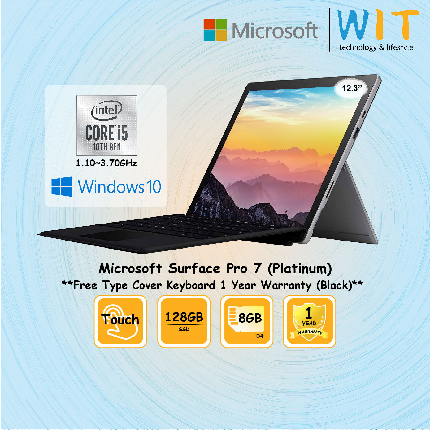 Microsoft Surface Pro 7 Laptop Platinum Intel Core I5 1035g4 1 10 3 70ghz 8gb D4 128gb Ssd 12 3 Touch With Surface Type Cover Keyboard Black Vdv Lazada