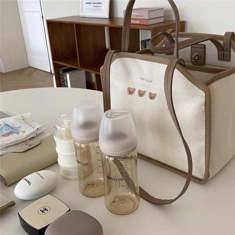 QFDI INS mommy bag Multifunctional mother and baby pack Canvas bag Lightweight tote bag Bento bags Wear it cross-body over the shoulder