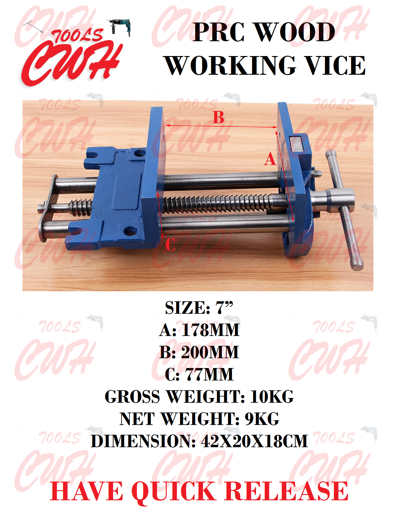 PRC 6" 7" 9" Quick Release Wood Working Vice TABLE VICES MEJA VISE