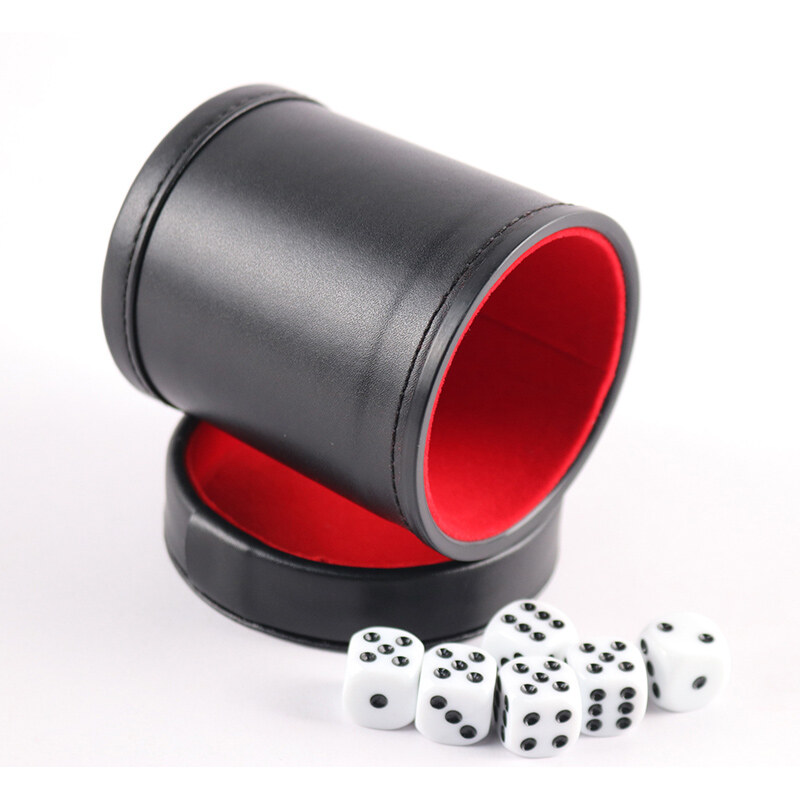 BIESE 🔥Hot Sale🔥1X New Black PU Leather Flannel Mute Dice Cups With 5pcs Dices Bar Game Supplies