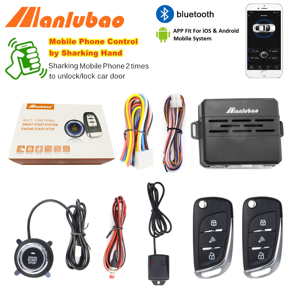 Manlubao D7-U Bluetooth AppRemote Engine Start /Stop System Push Start Button Remote Kit Car Alarm Start Security System Vibration Alarm