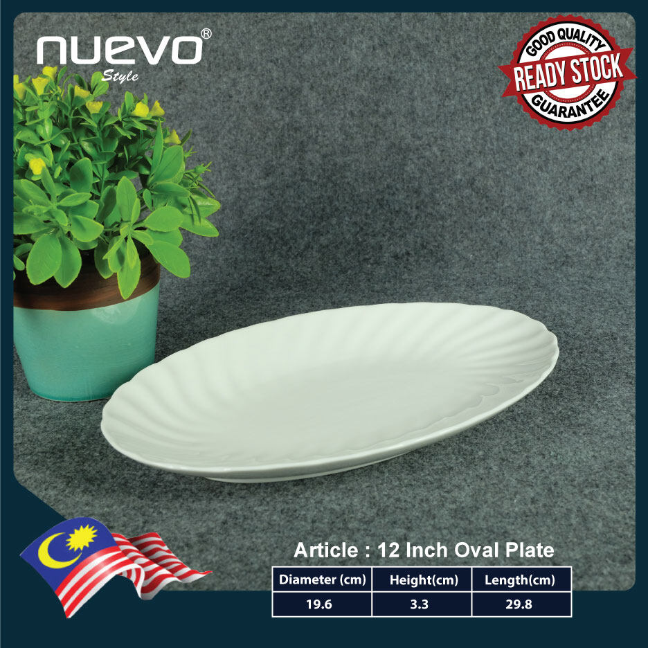 12 inch white ceramic oval shape plate 白色陶瓷椭圆形碟 Pinggan bentuk bujur ...