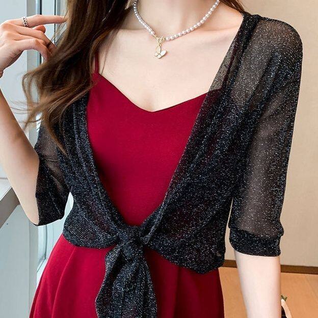 Summer Thin Shawl Coat for Women Cardigan Sexy Mesh Short Lace Coat Korean Style Sunscreen Coat