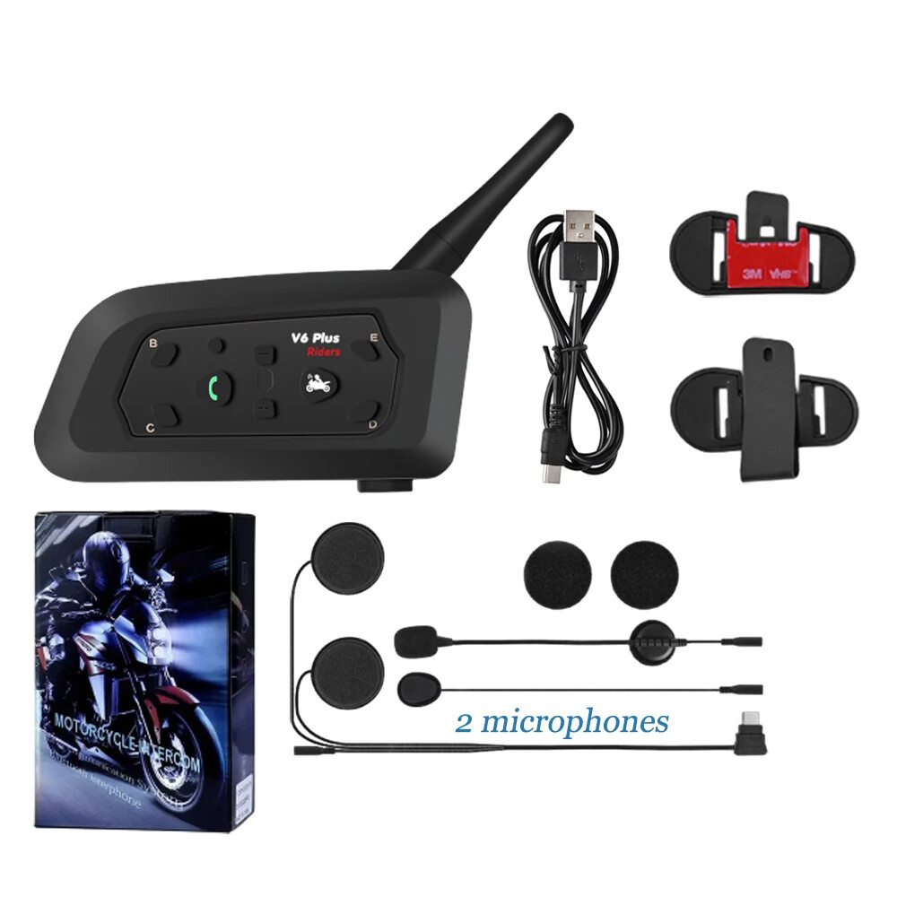 V6 Plus Bluetooth Motorcycle Helmet Intercom 1200M Headset for 6 Riders Waterproof BT Interphone Communicator