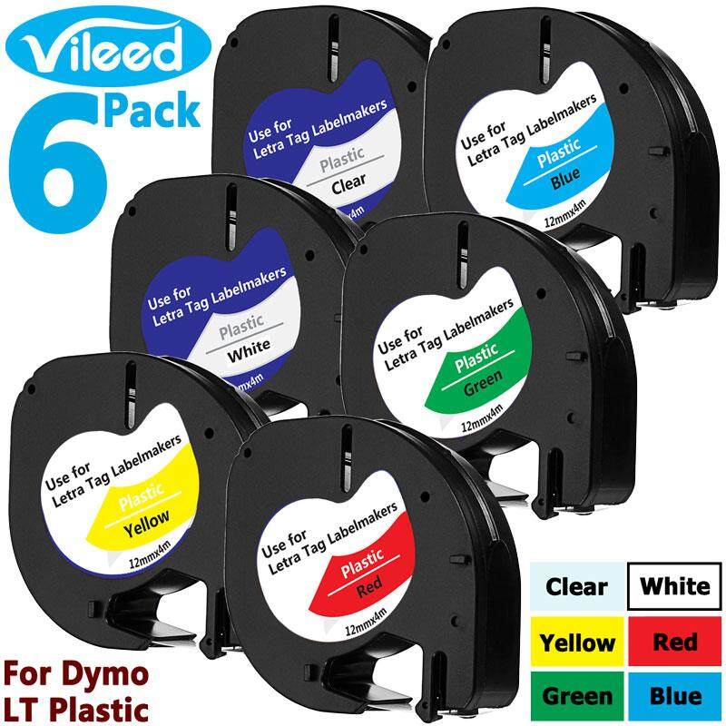 【Malaysia Spot】 6 Pack Multicolor LT Plastic Label Tape for DYMO LetraTag Labeler 12mm Clear White Yellow Red Green Blue Refill Thermal Print Cassette ...