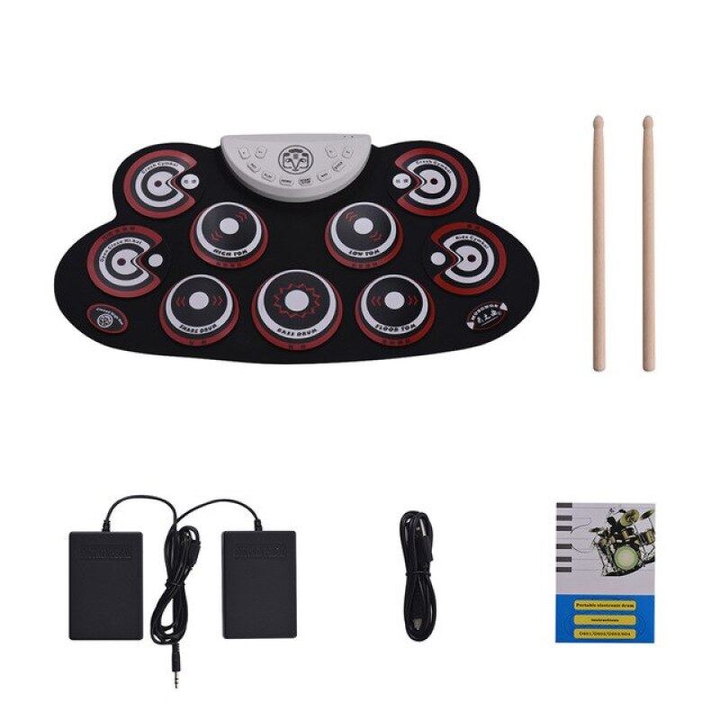 Trống Điện Tử Di Động Pad Silicone Cuộn Lên Drum Set Với Drum Sticks Bàn Đạp Chân Thiết Kế Phim Hoạt Hình Trống Kỹ Thuật Số Cho Người Mới Bắt Đầu