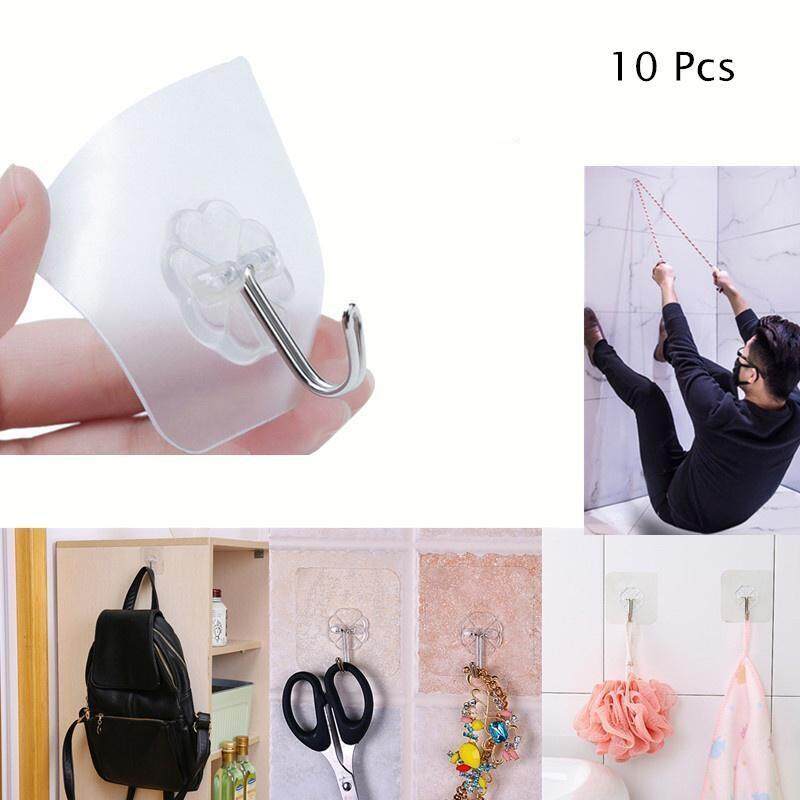 Ready Stock 10 Pcs Adhesive Hooks(15kg) Stick Hook Heavy Duty Sticky Wall & Ceiling & Door Hooks Bathroom & Kitchen Waterproof Hanging Hooks