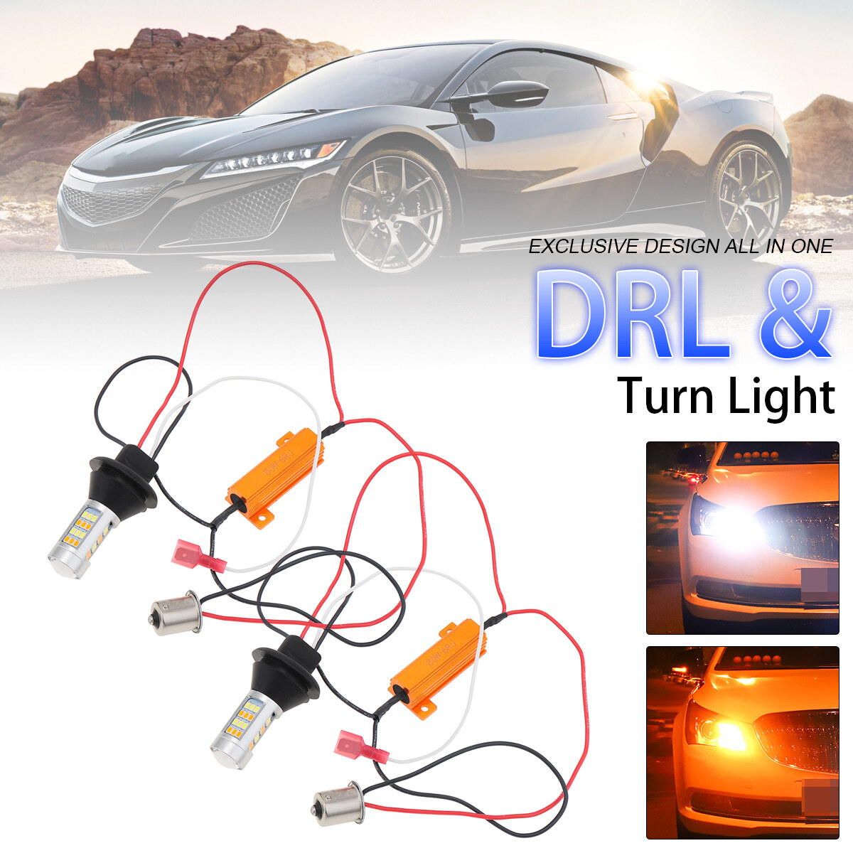 Ba15s bau15s 1156 p21w s25 42 led t20 w21w wy21w 7440 light daytime running light+turn signal dual mode drl led external lights